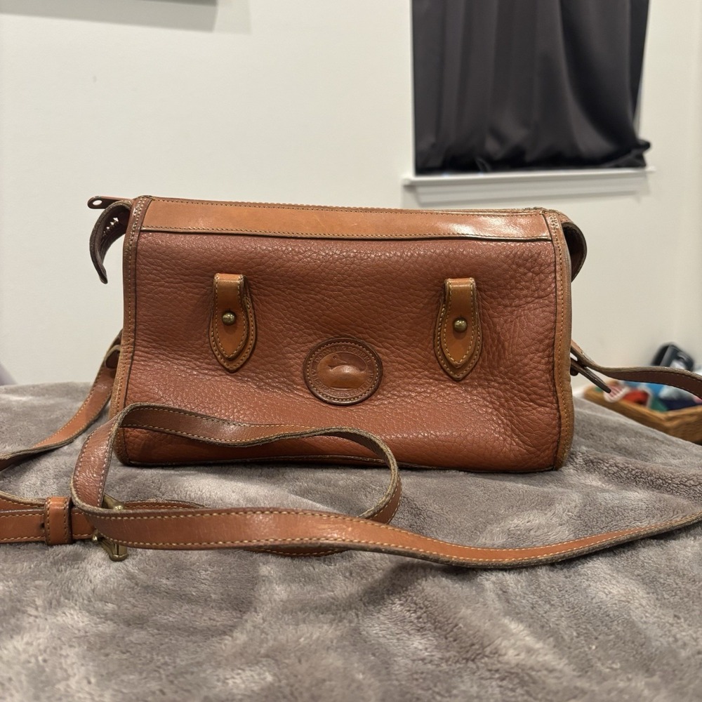 Vintage 90s Dooney & Bourke British Tan All Weather Leather Satchel Bag